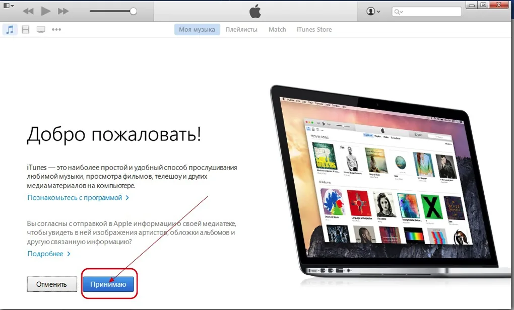 Первый запуск iTunes